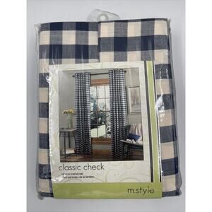 M Style Checkered Plaid Window Curtain Panels 45x84 Inch Set of 2 New